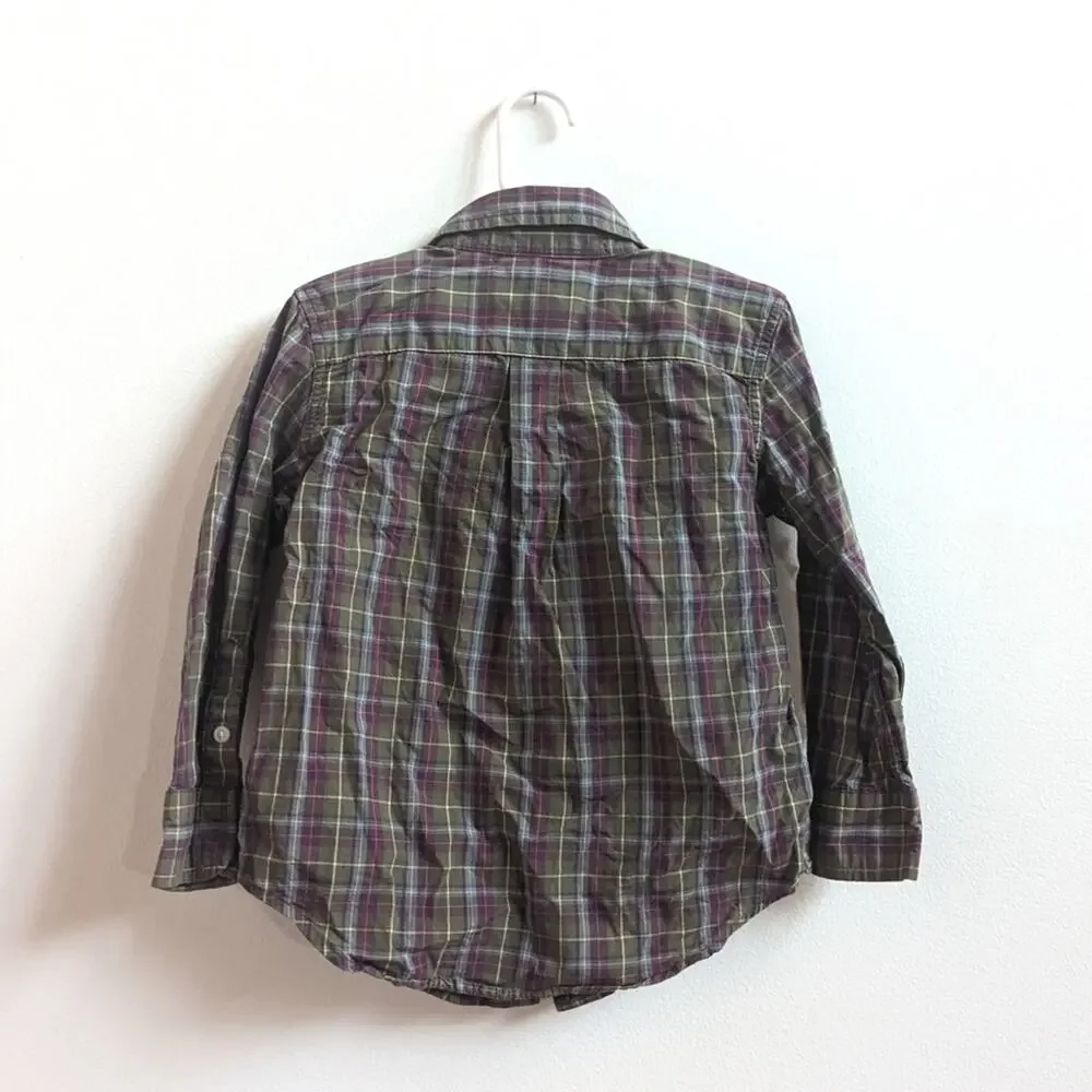 Vtg Ralph Lauren Green Plaid Button Down Shirt Boys 3T
